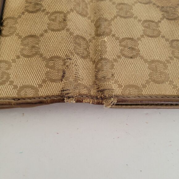 GUCCI Signature Heart Wallet Purse Leather Canvas Clutch Large Beige Tan Fair - Picture 8 of 12